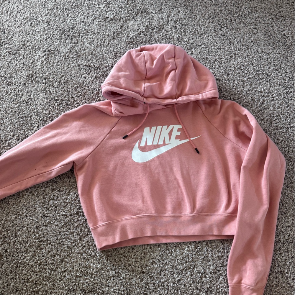 Nike Rose Pink Cropped Hoodie with White Swoosh